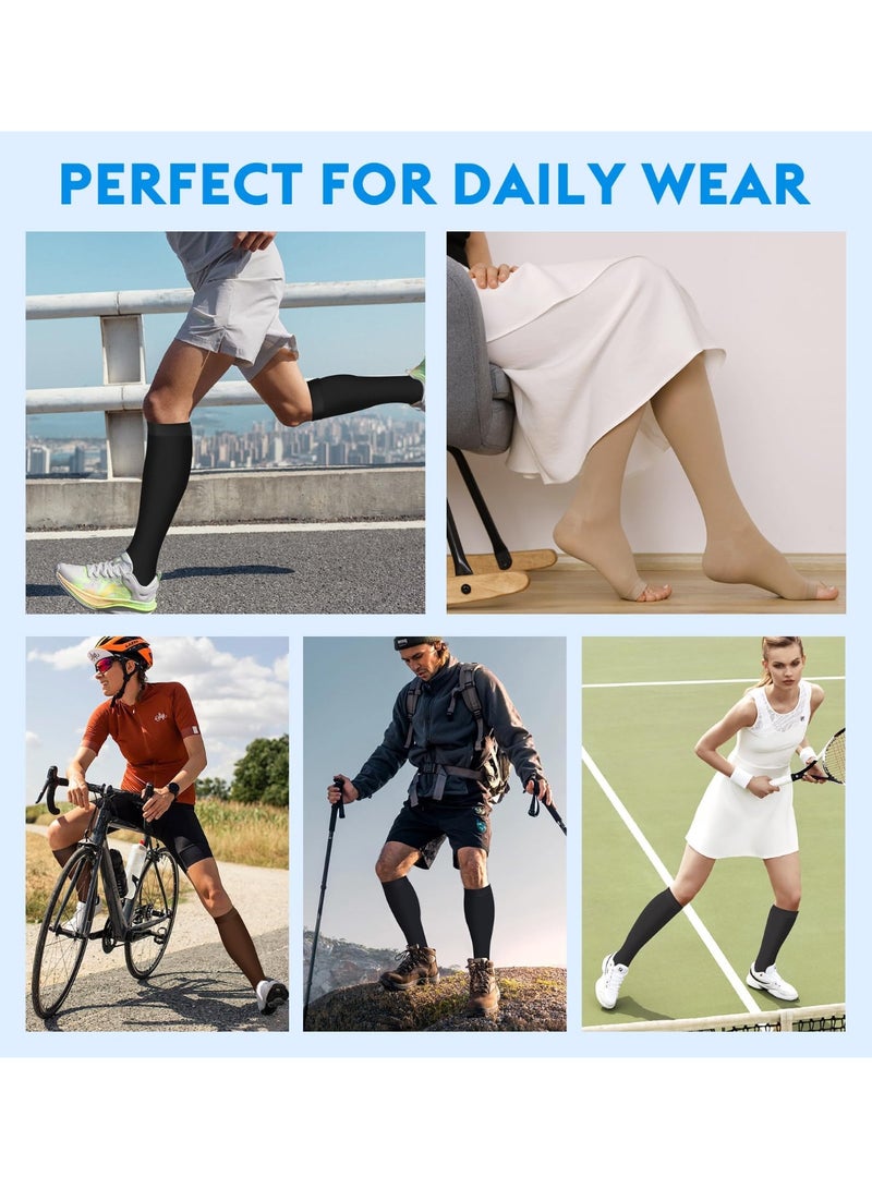 fantasize Grade 15-20 mmHg Knee High Open Toe Stockings for Women and Men - Open Toe Circulation Support, Anti-Slip Silicone Band (S) - Image 2